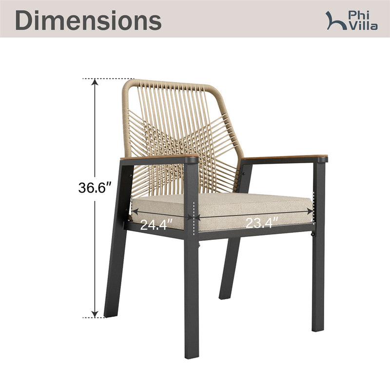 Stylish Rattan Rope Patio Dining Chairs-Phi Villa