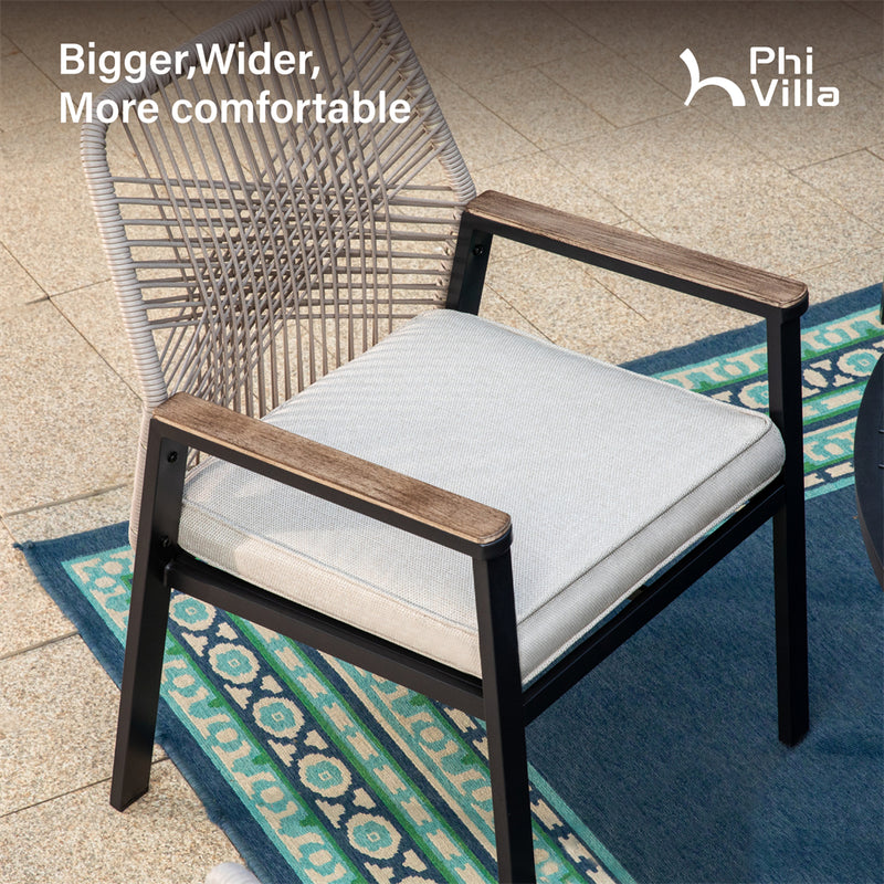 5/7-Piece Patio Dining Set with Patterned Round Table & Stylish Rattan Rope Chairs-Phi Villa