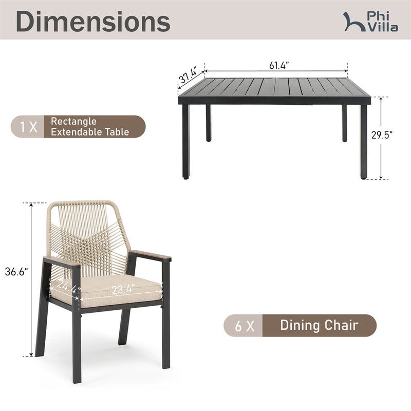 7/9-Piece Patio Dining Set with Stylish Rattan Rope Chairs and Expandable Table-Phi Villa