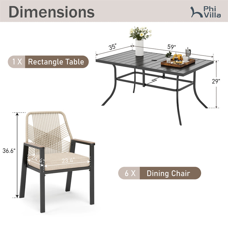 7-Piece Patio Dining Set with Stylish Rattan Rope Chairs-Phi Villa