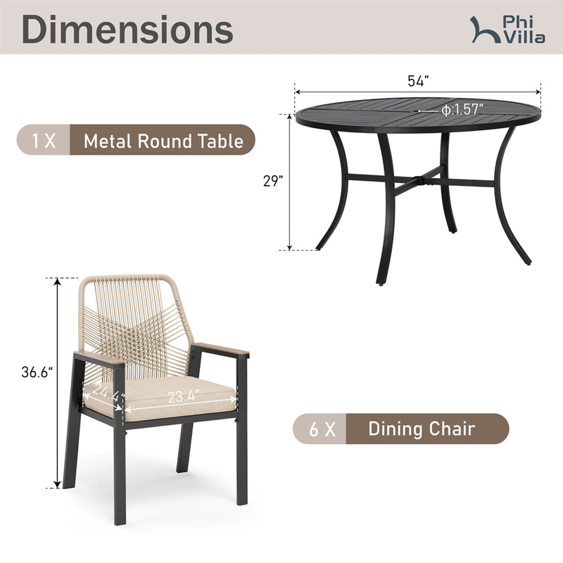 5/7-Piece Patio Dining Set with Patterned Round Table & Stylish Rattan Rope Chairs-Phi Villa