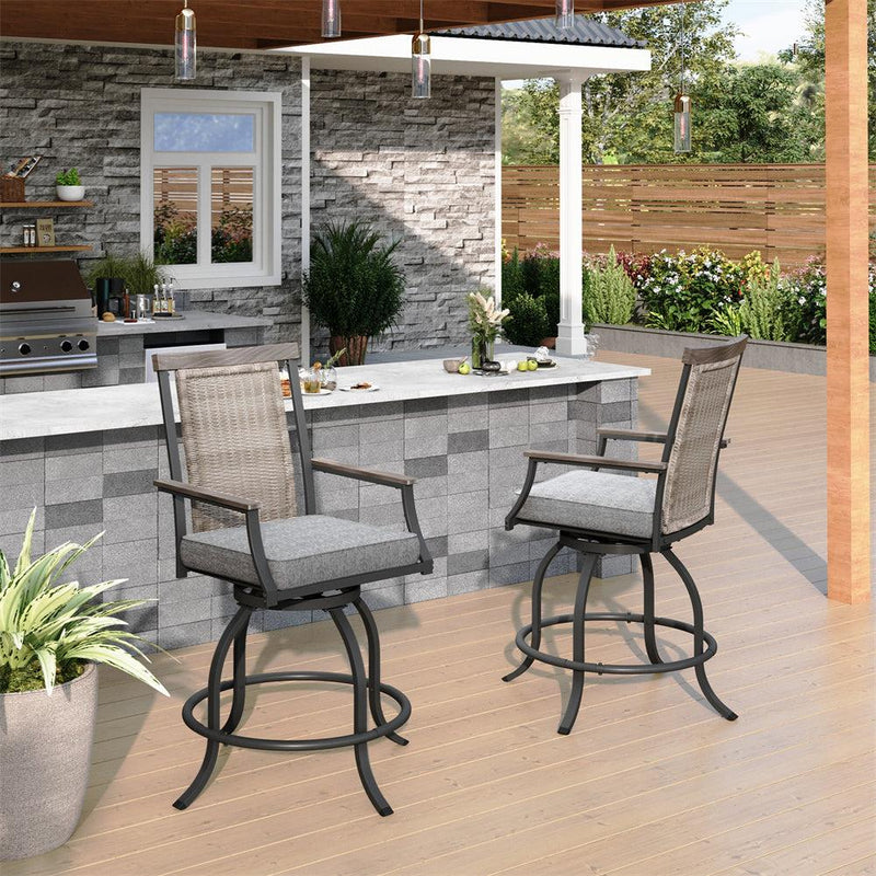 Phi Villa Outdoor Swivel Bar Stools with Rattan Backrest