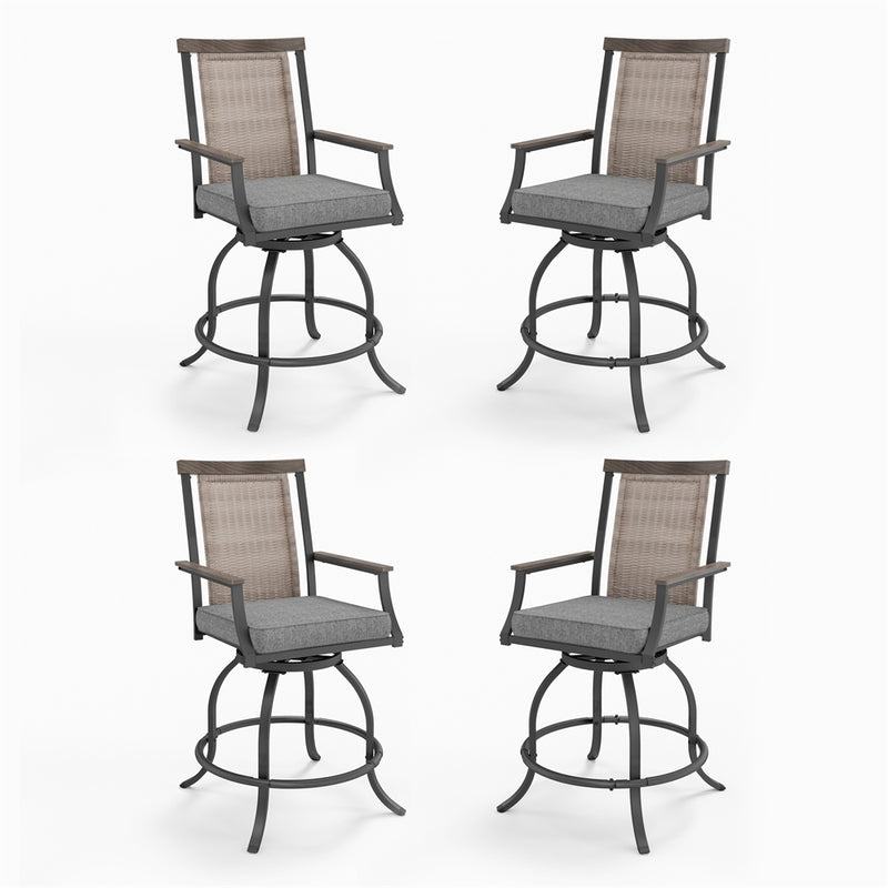 PHI VILLA Outdoor Swivel Bar Stools with Rattan Backrest