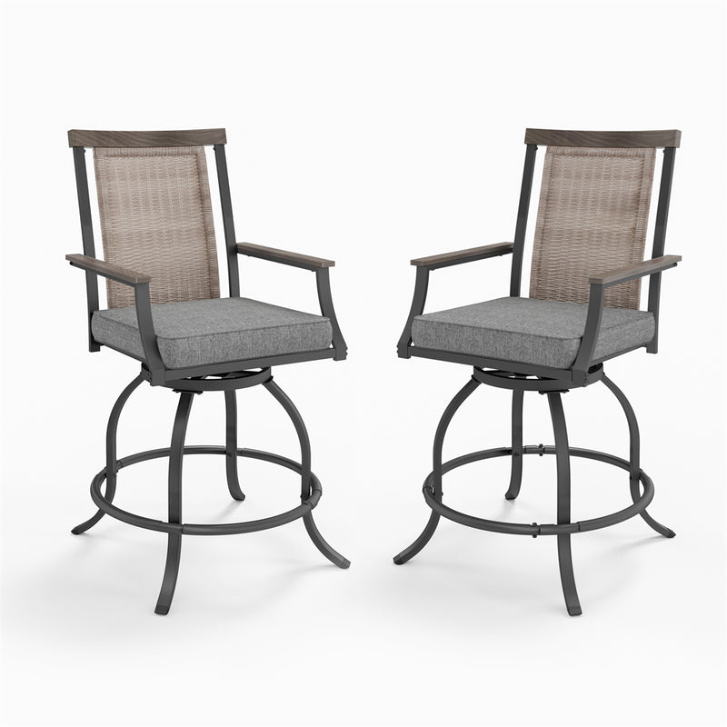 Phi Villa Outdoor Swivel Bar Stools with Rattan Backrest