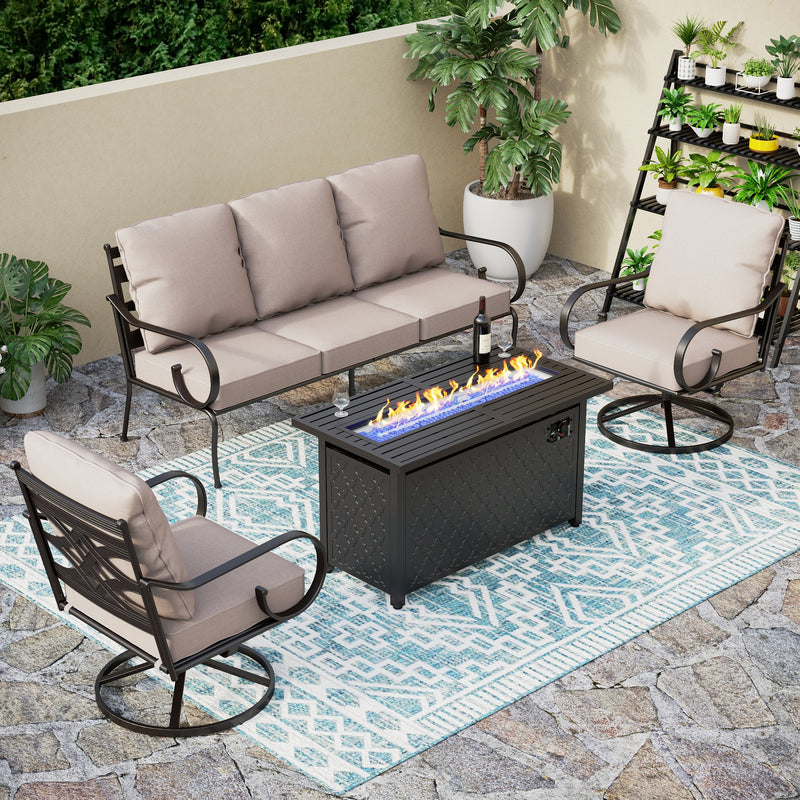 Phi Villa 5-Seater Outdoor Elegant Steel Conversation Sofa Sets With Fire Pit Table