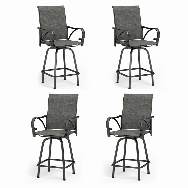 PHI VILLA Textilene Swivel Bar Stools With Curved Arms