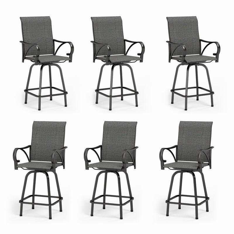 PHI VILLA Textilene Swivel Bar Stools With Curved Arms