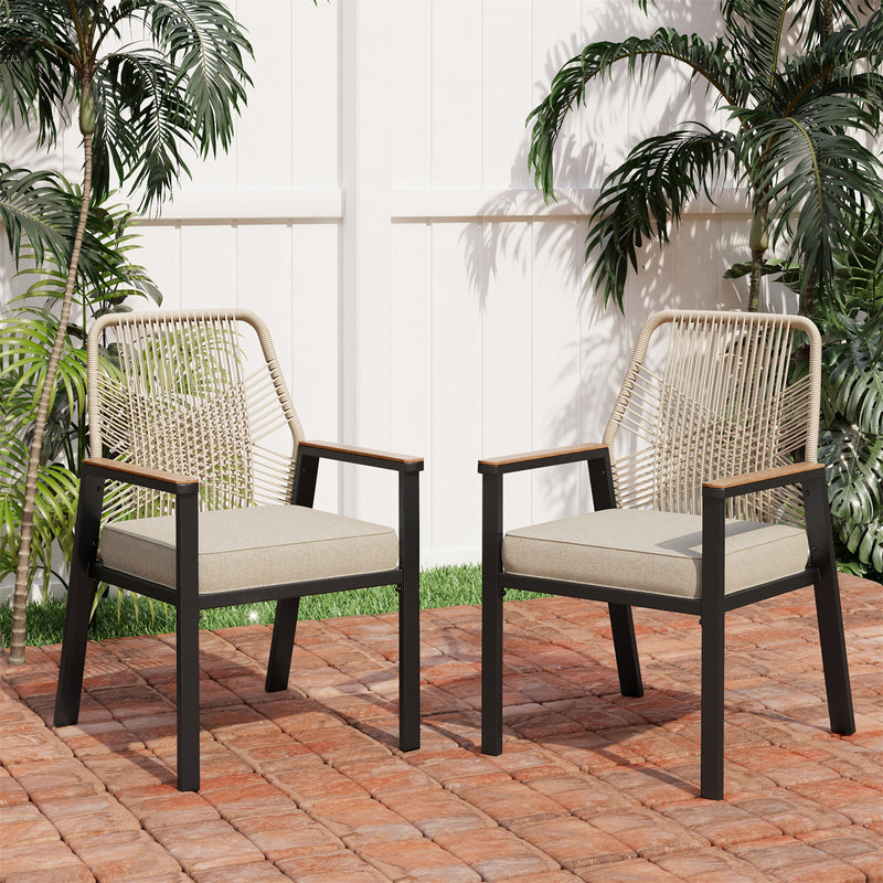 Stylish Rattan Rope Patio Dining Chairs-Phi Villa