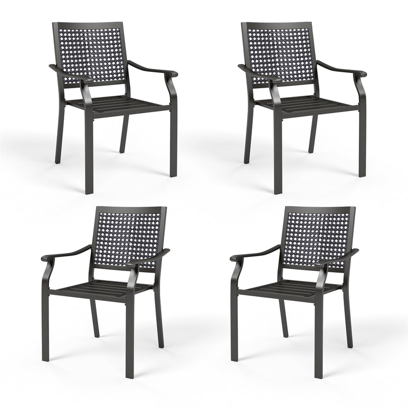 PHI VILLA Outdoor Fixed Steel Dining Chairs with Bullseye Flower Pattern - Set of 2