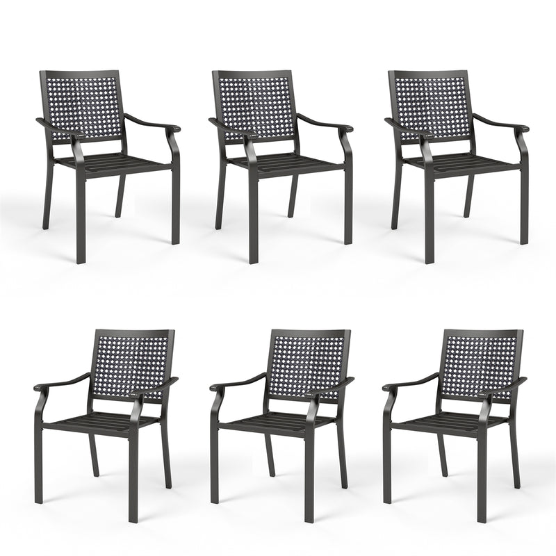 PHI VILLA Outdoor Fixed Steel Dining Chairs with Bullseye Flower Pattern - Set of 2