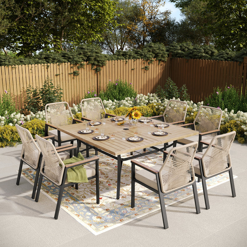 Phi Villa Mirage 9-Pcs Patio Dining Set with Farmhouse Enlarged Square Table