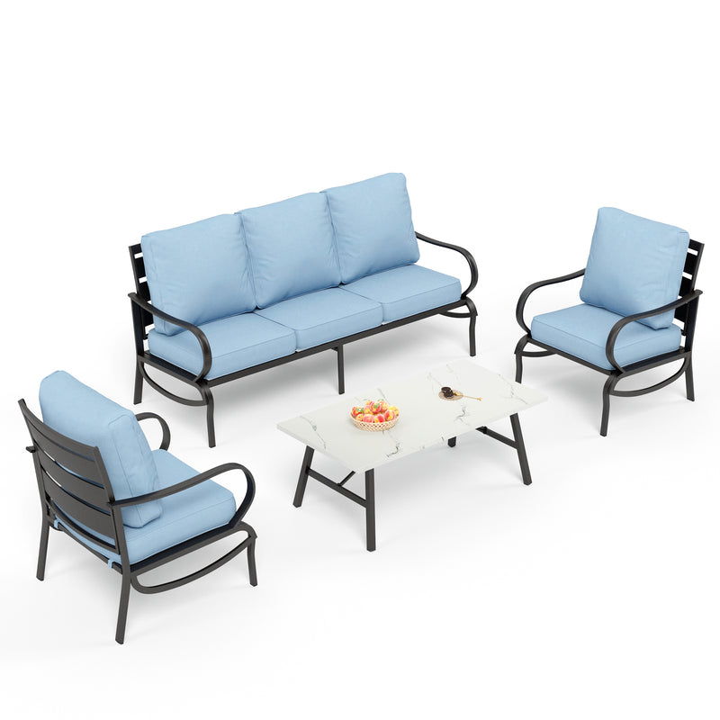 Phi Villa 5-Seater Patio Steel Sofa Set With Cushions & Coffee Table