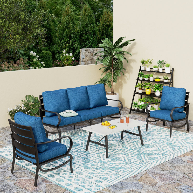 Phi Villa 5-Seater Patio Steel Sofa Set With Cushions & Coffee Table