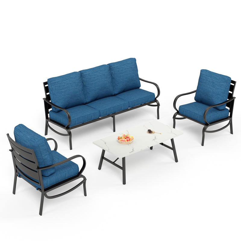 Phi Villa 5-Seater Patio Steel Sofa Set With Cushions & Coffee Table