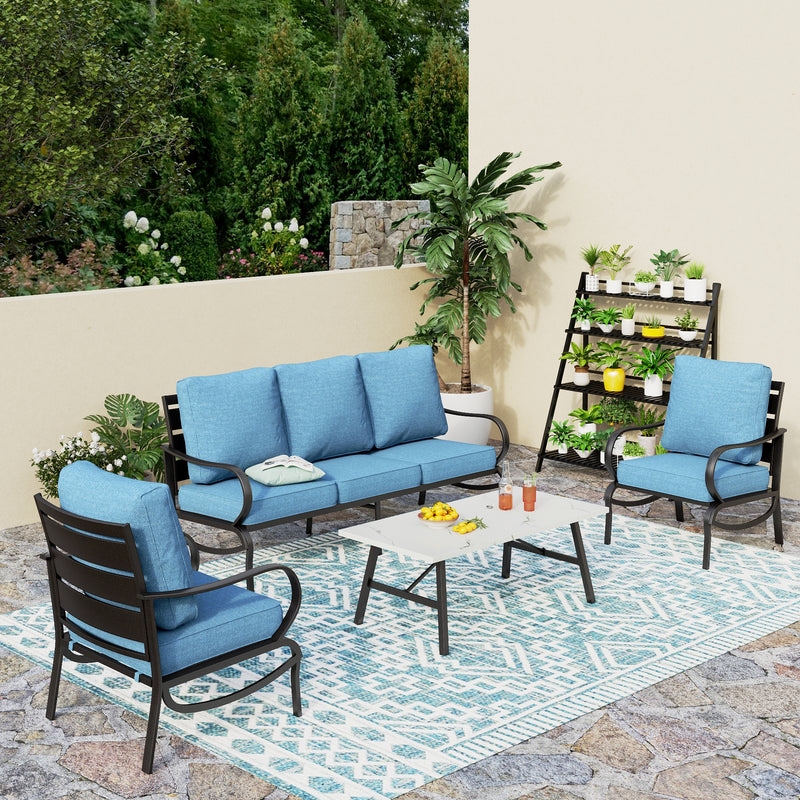 Phi Villa 5-Seater Patio Steel Sofa Set With Cushions & Coffee Table