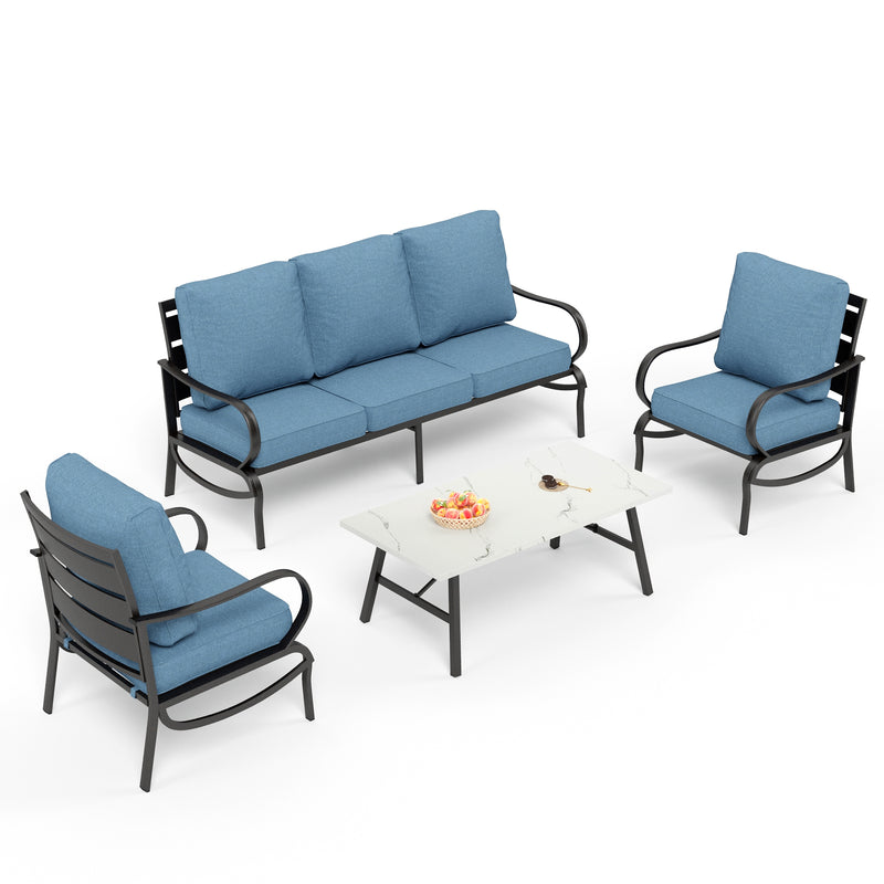 Phi Villa 5-Seater Patio Steel Sofa Set With Cushions & Coffee Table