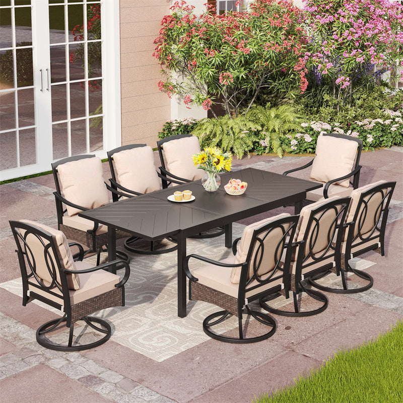 9-Piece-Patio-Dining-Set-with-Extendable-Table-Steel-Swivel-Chairs