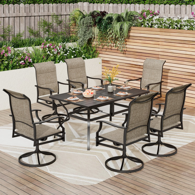 7-Pcs Patio Dining Set with Highback Padded Textilene Swivel Chairs for Deck, Backyard PHI VILLA