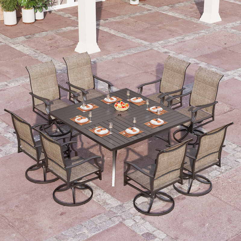 9-Piece Patio Dining Set with 60" Enlarged Square Table for Backyard, Family Reunion PHI VILLA