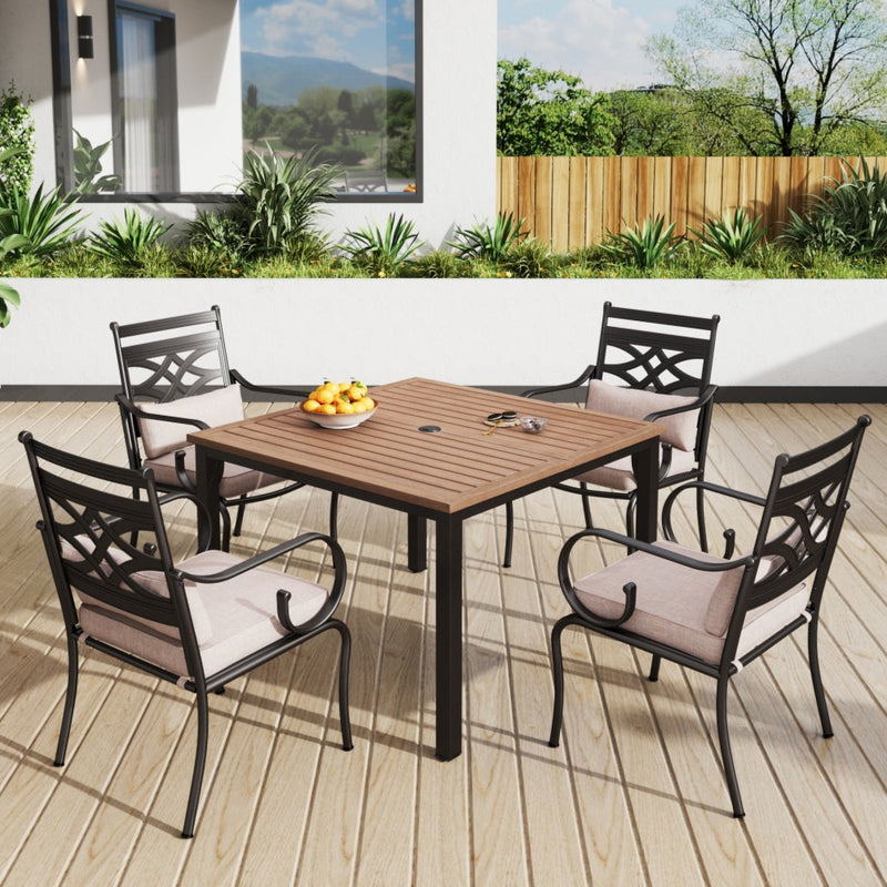 Phi Villa 5-Pcs Patio Dining Set 4 Floral Chairs and Hand-painted Farmhouse Style Table