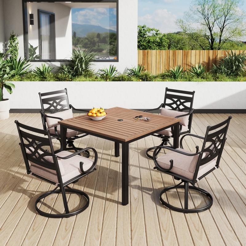 Phi Villa 5-Pcs Patio Dining Set 4 Floral Chairs and Hand-painted Farmhouse Style Table