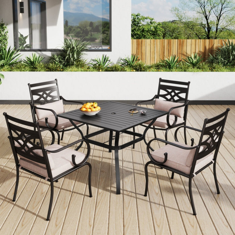 PHI VILLA 5-Piece Patio Dining Set 4 Fixed Steel Chairs and Dining Table