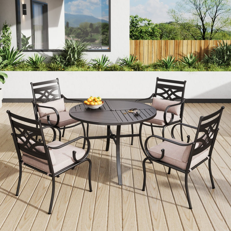 PHI VILLA 5-Piece Patio Dining Set 4 Fixed Steel Chairs and Round Table