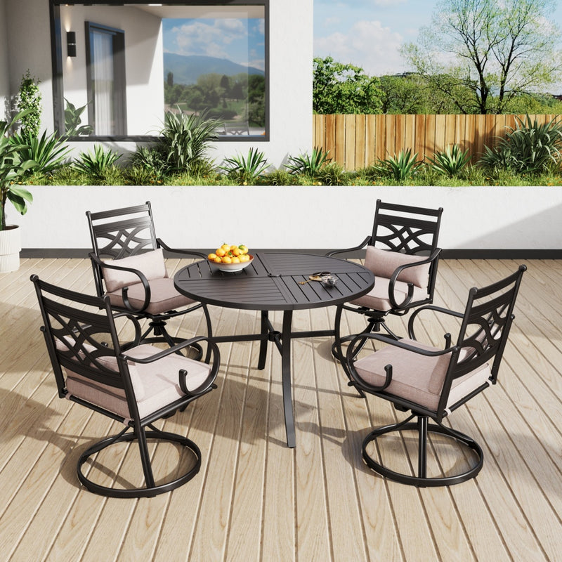 PHI VILLA 5-Piece Patio Dining Set 4 Fixed Steel Chairs and Round Table