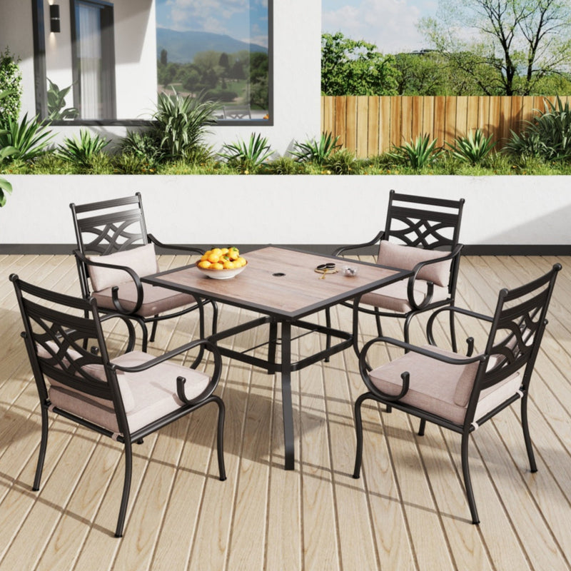 PHI VILLA 5-Piece Patio Dining Set 4 Fixed Steel Chairs and Dining Table