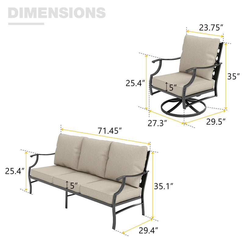 Phi Villa Outdoor Steel Sofa Set With Rectangle Fire Pit Table for Sale