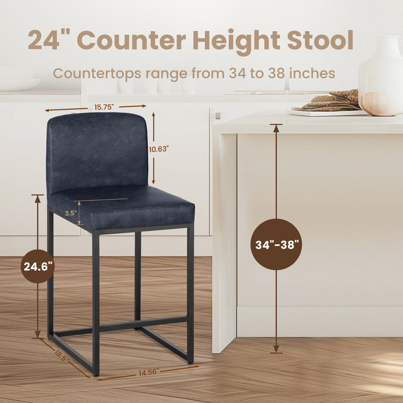 PHI VILLA Black Bar Stools— Counter Height Bar Stool Leather Stools Barstools with Back for Kitchen Counter