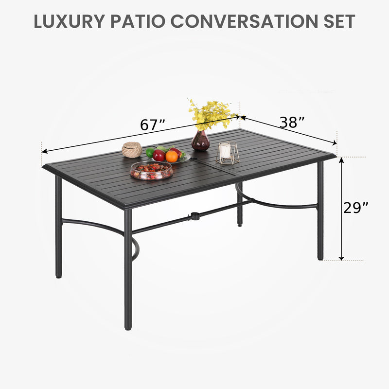 PHI VILLA Patio Rectangle Steel Slatted Dining Table