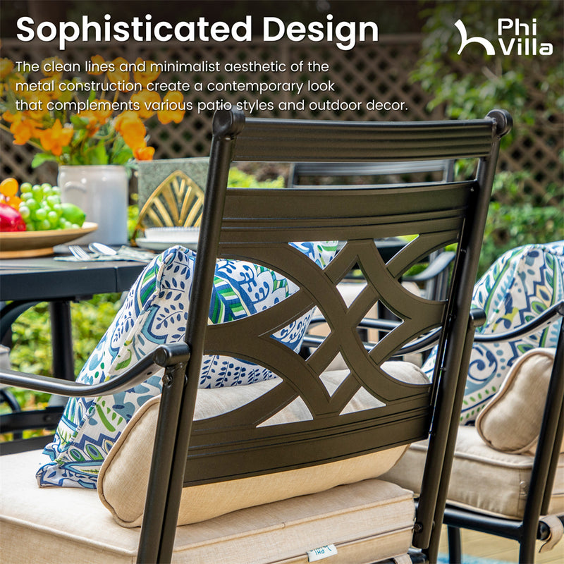 PHI VILLA Outdoor Bar Stools Set with Steel Swivel Cushioned Bar Stools and High Table with Geometric Patterns