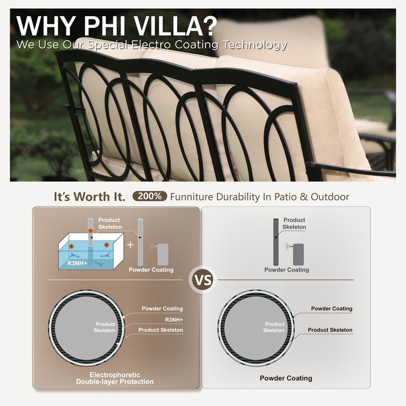 Phi Villa 5-Seater Outdoor Steel & Rattan Sofa Set With Rectangle Fire Pit Table