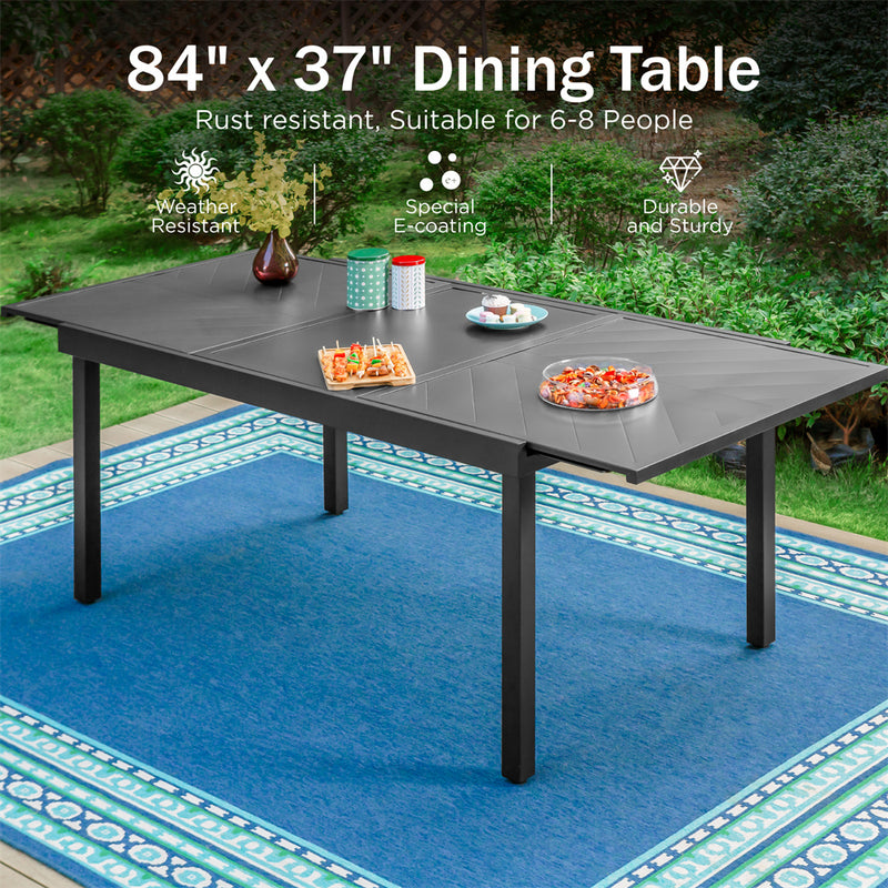 PHI VILLA Outdoor Extendable Patio Steel Dining Table For 6-8 People