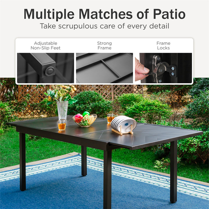 PHI VILLA Outdoor Extendable Patio Steel Dining Table For 6-8 People