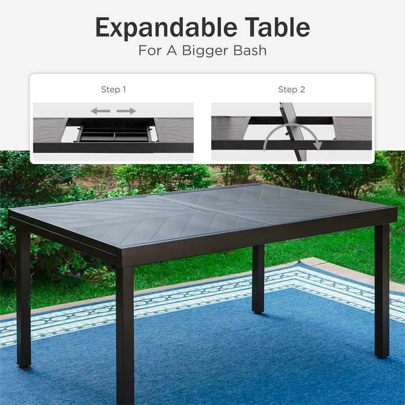 PHI VILLA Outdoor Extendable Patio Steel Dining Table For 6-8 People