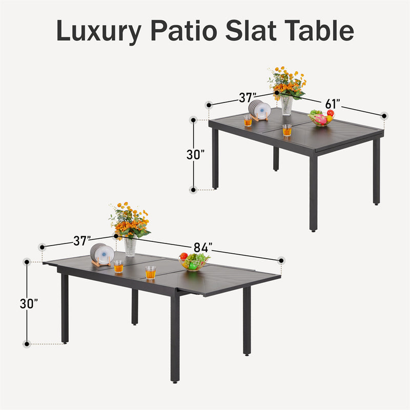 PHI VILLA Outdoor Extendable Patio Steel Dining Table For 6-8 People