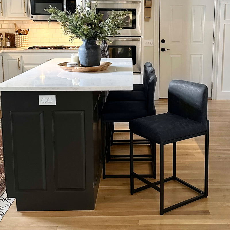 PHI VILLA Black Bar Stools— Counter Height Bar Stool Leather Stools Barstools with Back for Kitchen Counter