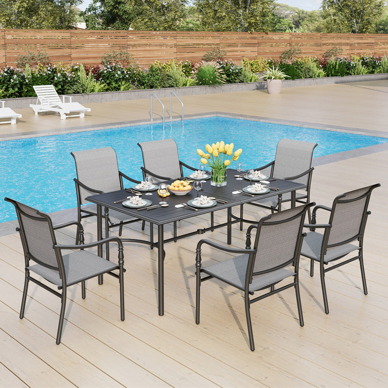 7-Piece Classical Patio Dining Set with Textilene Fixed Chairs-Phi Villa