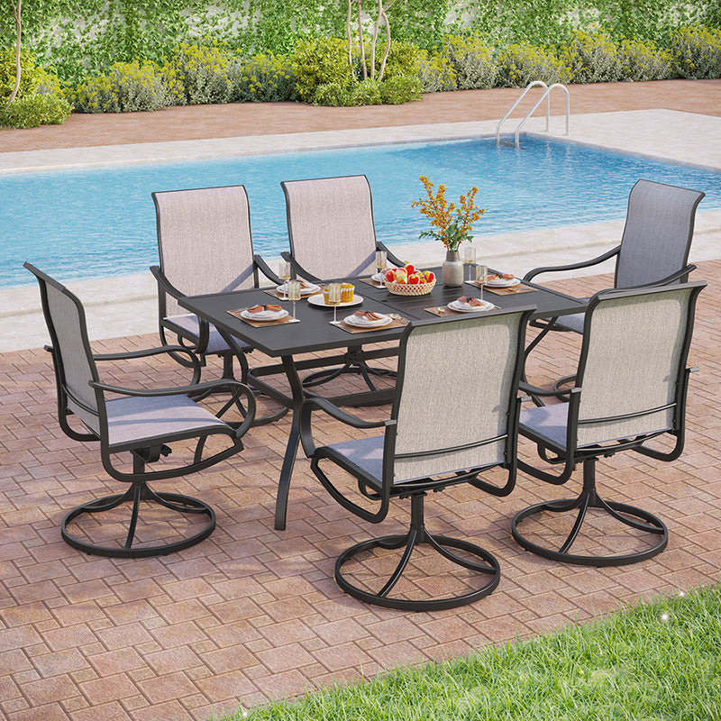 7-Piece Outdoor Dining Set with Textilene Swivel Chairs for Garden,Deck PHI VILLA