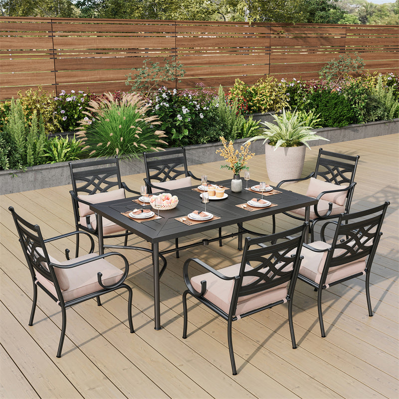 Phi Villa 7-Piece Patio Dining Set of Stylish Steel Chairs and Steel Rectangle Table