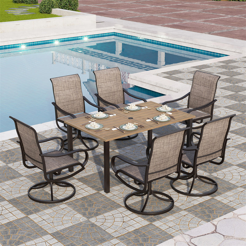 7-Piece Patio Dining Set with Upgraded Textilene Padded Chairs and Wood-grain Table-PHI VILLA