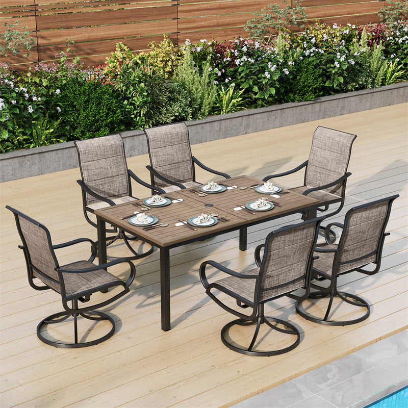 7-Piece Patio Dining Set with Upgraded Textilene Padded Chairs and Wood-grain Table-PHI VILLA