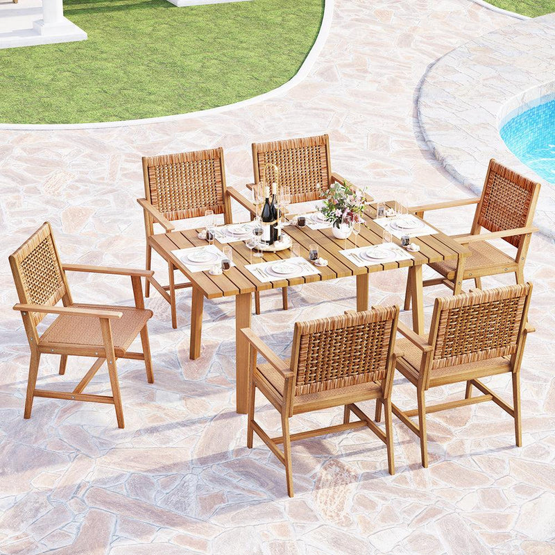 Patio Acacia Wood & Wicker Dining Set for Garden, Porch PHI VILLA