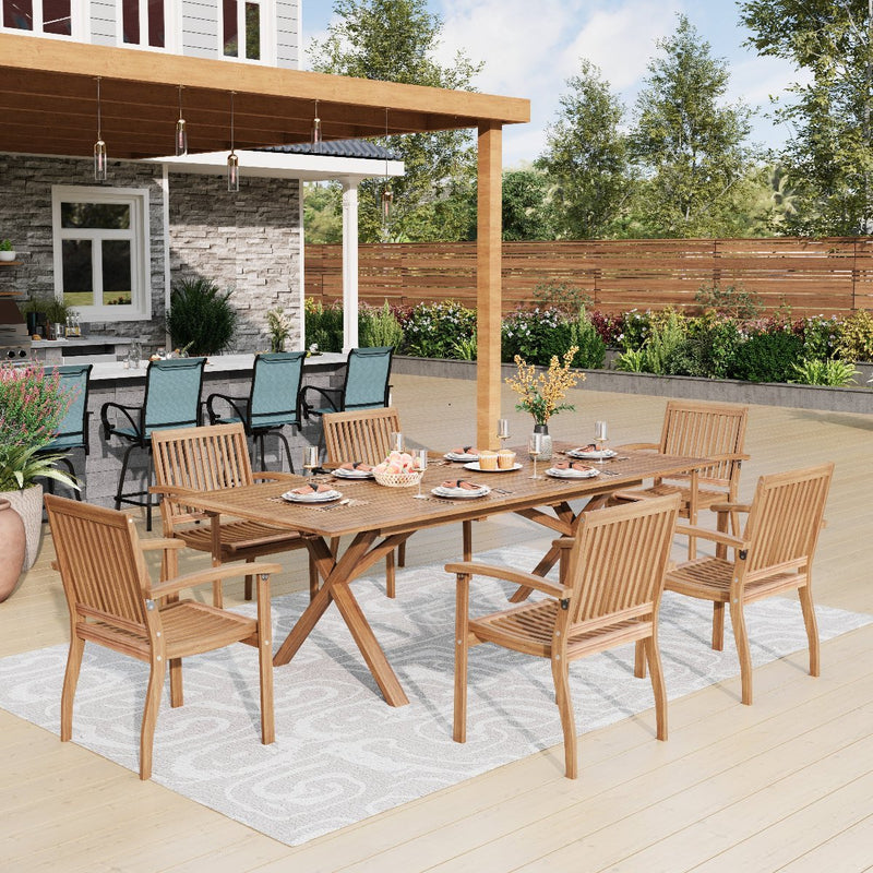 7-piece vacation wooden outdoor dining set for deck