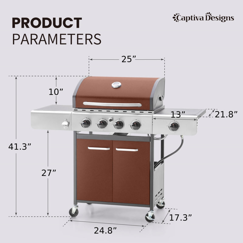 Patio Outdoor Propane Gas Grill BBQ with 4 x 8000 BTU Grilling Burners and 10,000 Side Burner-Captiva Designs