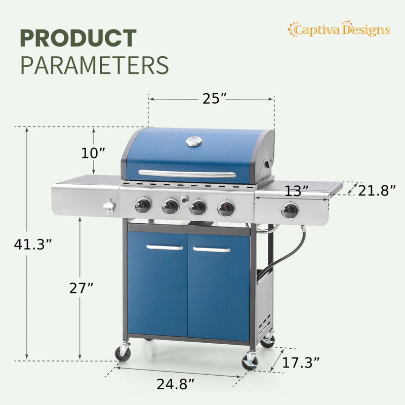 Patio Outdoor Propane Gas Grill BBQ with 4 x 8000 BTU Grilling Burners and 10,000 Side Burner-Captiva Designs