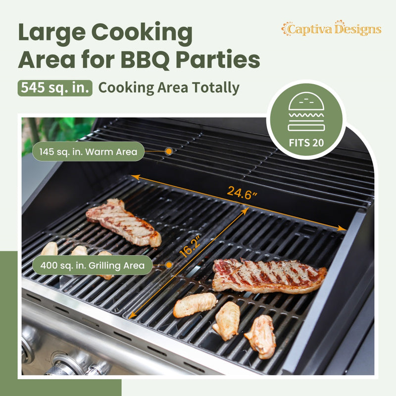 Patio Outdoor Propane Gas Grill BBQ with 4 x 8000 BTU Grilling Burners and 10,000 Side Burner-Captiva Designs