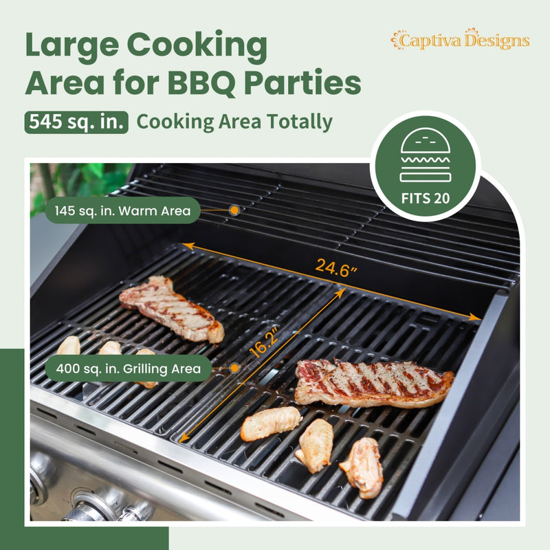 Patio Outdoor Propane Gas Grill BBQ with 4 x 8000 BTU Grilling Burners and 10,000 Side Burner-Captiva Designs